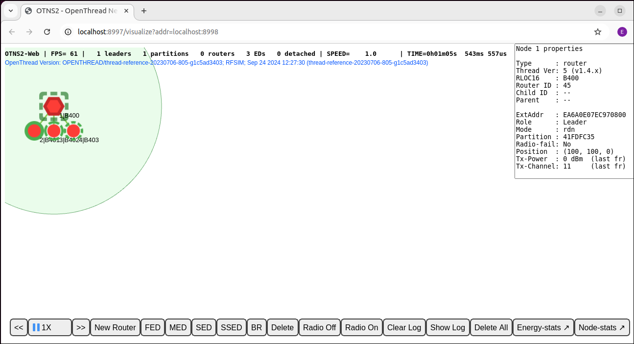 شبکه موضوعی با 4 گره، گره 1 انتخاب شده است